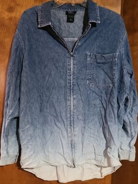 NY Collection Denim Ombre Zip-Front Shirt Jacket - Blue